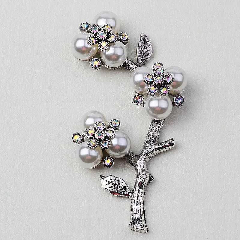 10 PCS Pearl Rhinestone Flower Branches Metal Alloy Jewelry Accessories