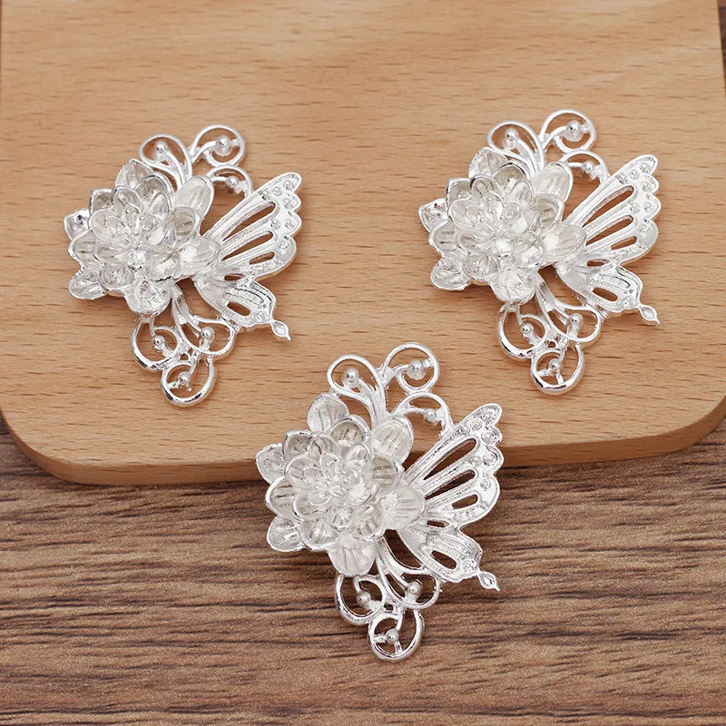 10 PCS 33*41mm KC Gold/Silver Flowers Metal Alloy DIY Jewelry Making