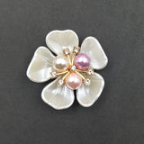 10 Alloy Shell Pearl Flowers Brooch Clothes Headdress DIY Jewelry Findings