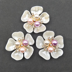 10 Alloy Shell Pearl Flowers Brooch Clothes Headdress DIY Jewelry Findings