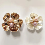 10 Alloy Shell Pearl Flowers Brooch Clothes Headdress DIY Jewelry Findings