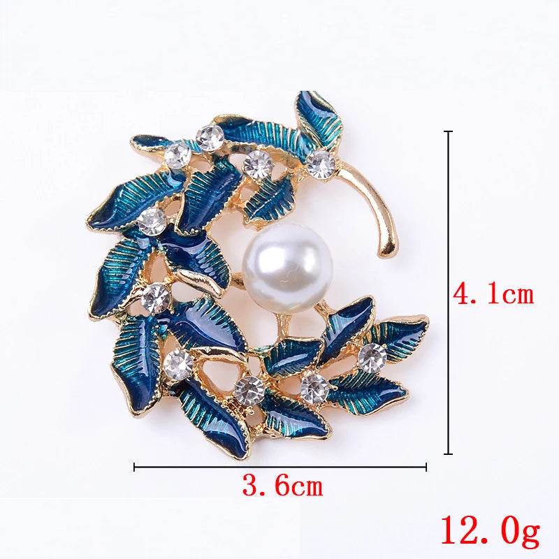 10 PCS Enamel Rhinestone Pearl Inlaid Leaves for Jewelry Making