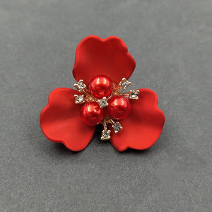 10 PCS 38.5x36mm Red Flower Pearl Alloy Acrylic Shell Hair Jewelry DIY Making