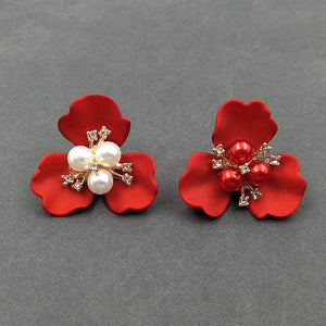 10 PCS 38.5x36mm Red Flower Pearl Alloy Acrylic Shell Hair Jewelry DIY Making