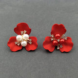 10 PCS 38.5x36mm Red Flower Pearl Alloy Acrylic Shell Hair Jewelry DIY Making