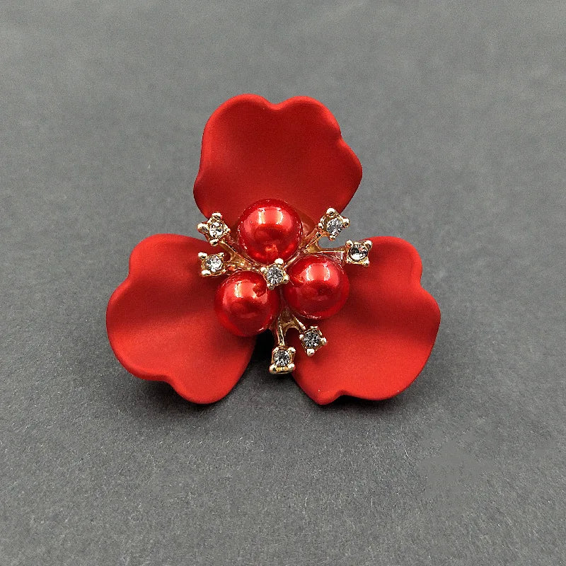 10 PCS 38.5x36mm Red Flower Pearl Alloy Acrylic Shell Hair Jewelry DIY Making