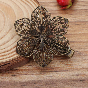 10 PCS 40mm Metal Brass Filigree Flowers Hair Clips Settings
