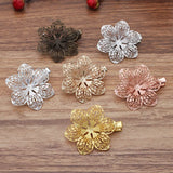 10 PCS 40mm Metal Brass Filigree Flowers Hair Clips Settings