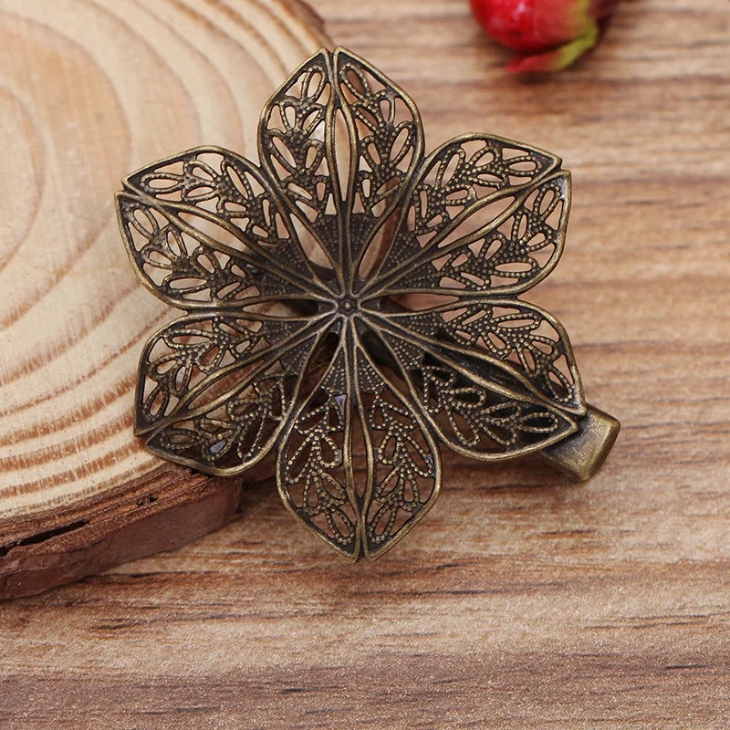 10 PCS 40mm Metal Brass Filigree Flowers Hair Clips Settings