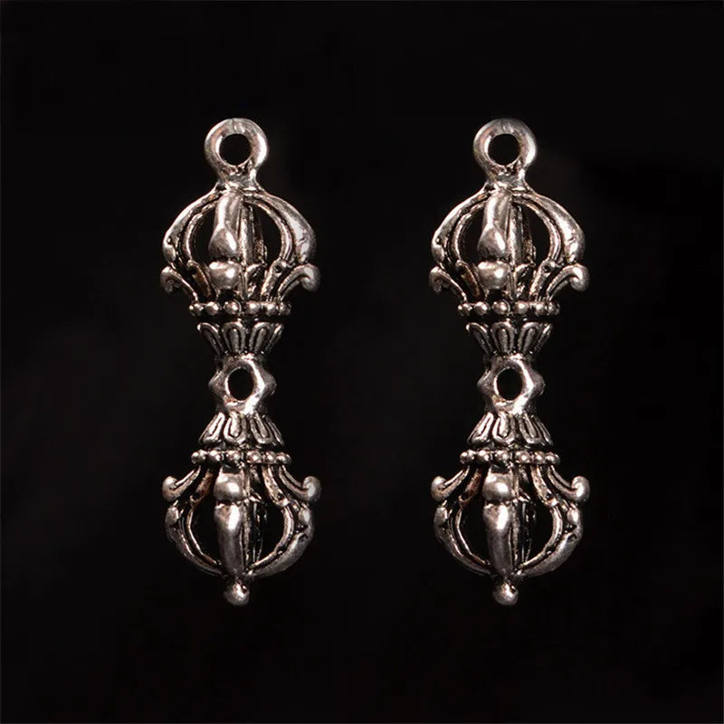 10 PCS Vintage Tibetan Alloy Silver Spacer Beads Vajry Pestle Charms