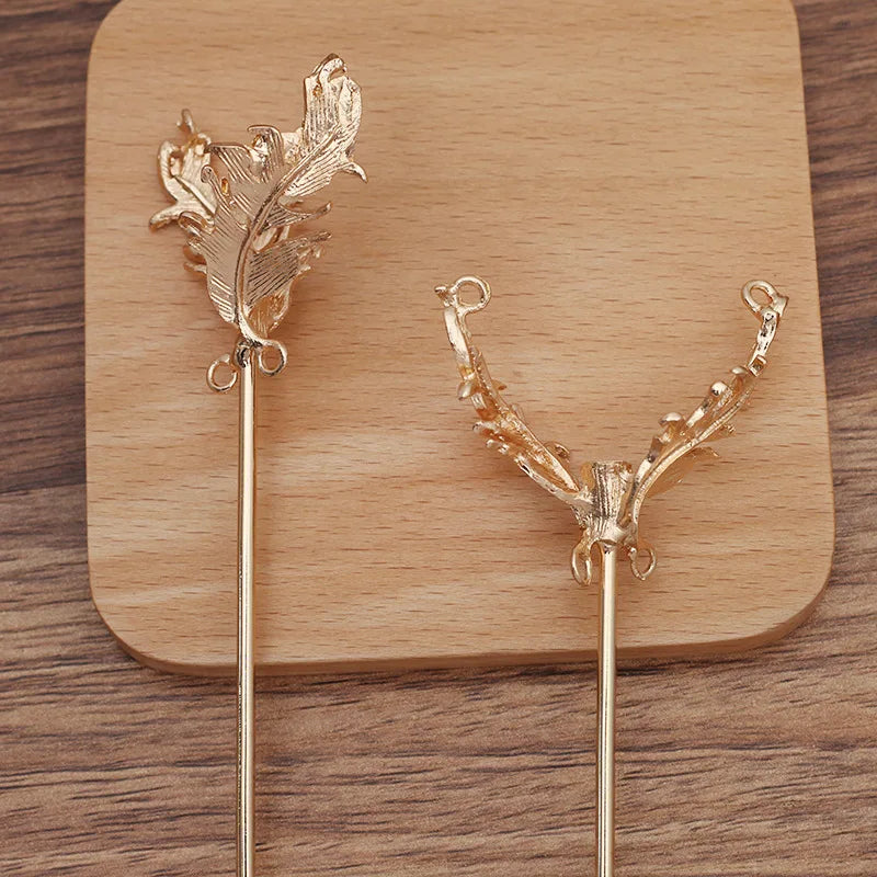 10 PCS Metal Leaf Hair Sticks DIY Hairpin Jewelry Making