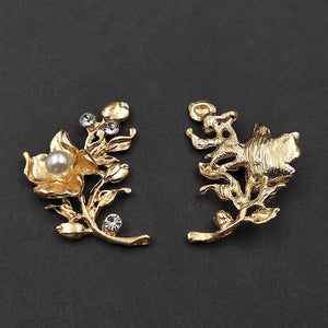 10 PCS Crystal Rhinestone Pearl Flowers Metal Alloy Acc