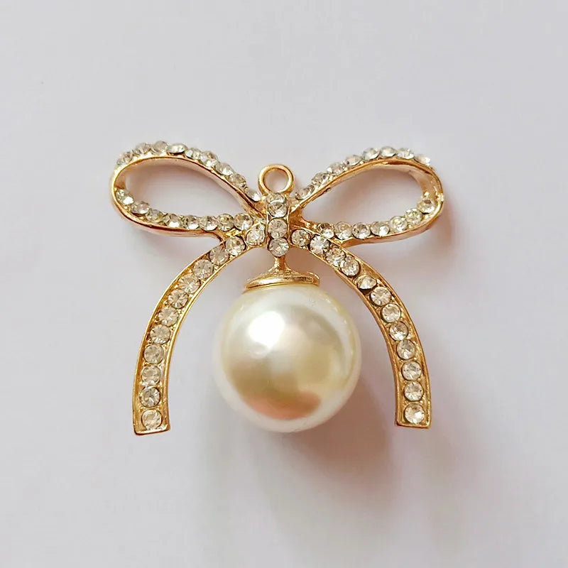10 PCS KC Plated Pearl Bowknot Pendant 43*50mm Jewelry Making