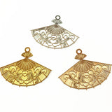 10 PCS 48*59mm Metal Copper KC Gold Filigree Wraps Fan Pendant Charms