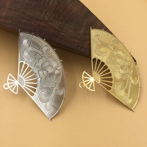 10 PCS 48*59mm Metal Copper KC Gold Filigree Wraps Fan Pendant Charms