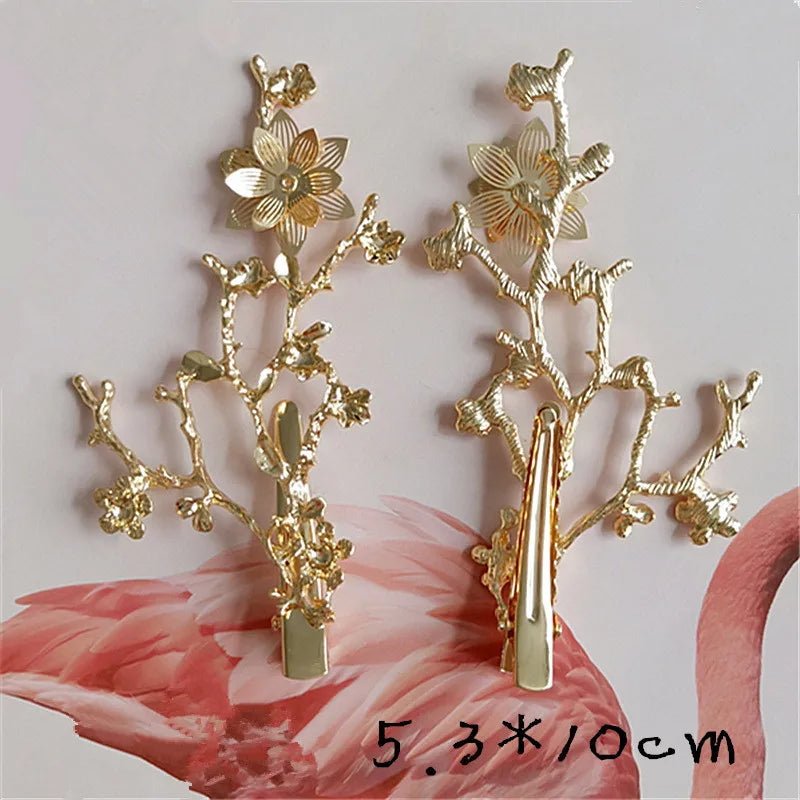 10 PCS Vintage Metal Alloy KC Branch Flowers Hairpin Base Settings