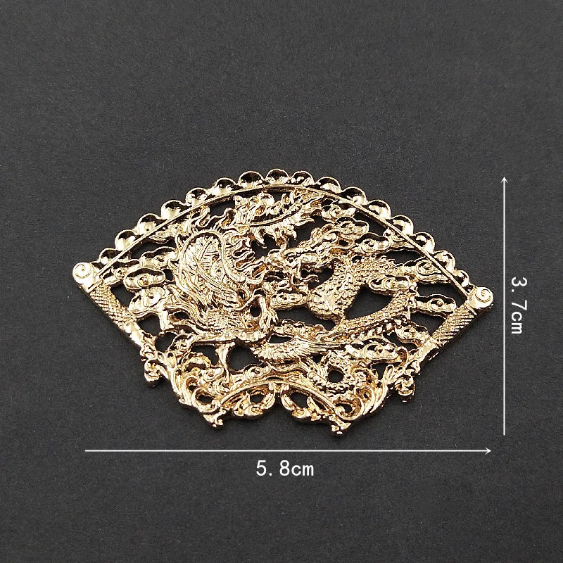 10 PCS Dragon Phoenix Auspicious Cloud Fan Alloy Jewelry Making Accessories