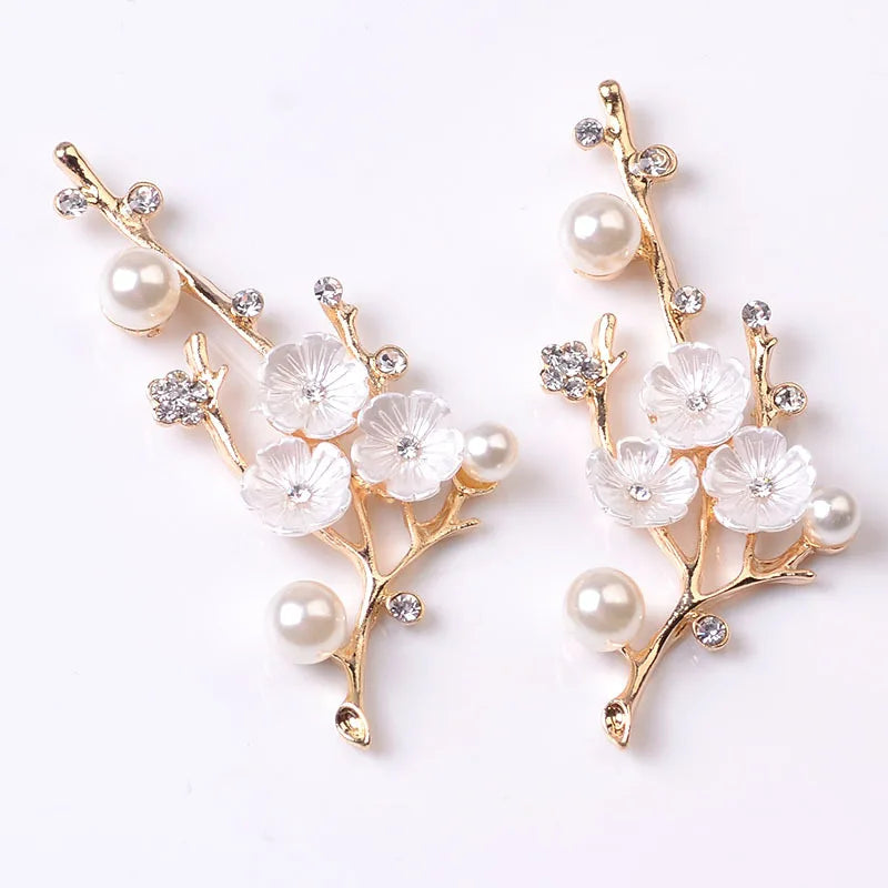10 PCS Metal Alloy Crystal Pearl Flowers Branches DIY Jewelry Making