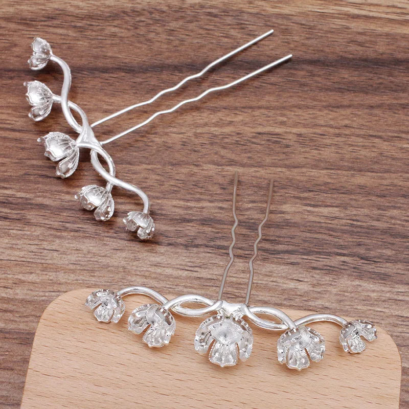 10 PCS Alloy Flowers Hair Sticks Gold/Silver Hairpin Base Settings