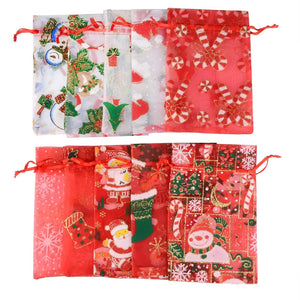10 PCS Christmas Drawstring Organza Jewelry Bags Wedding Party Candy Gift Bag