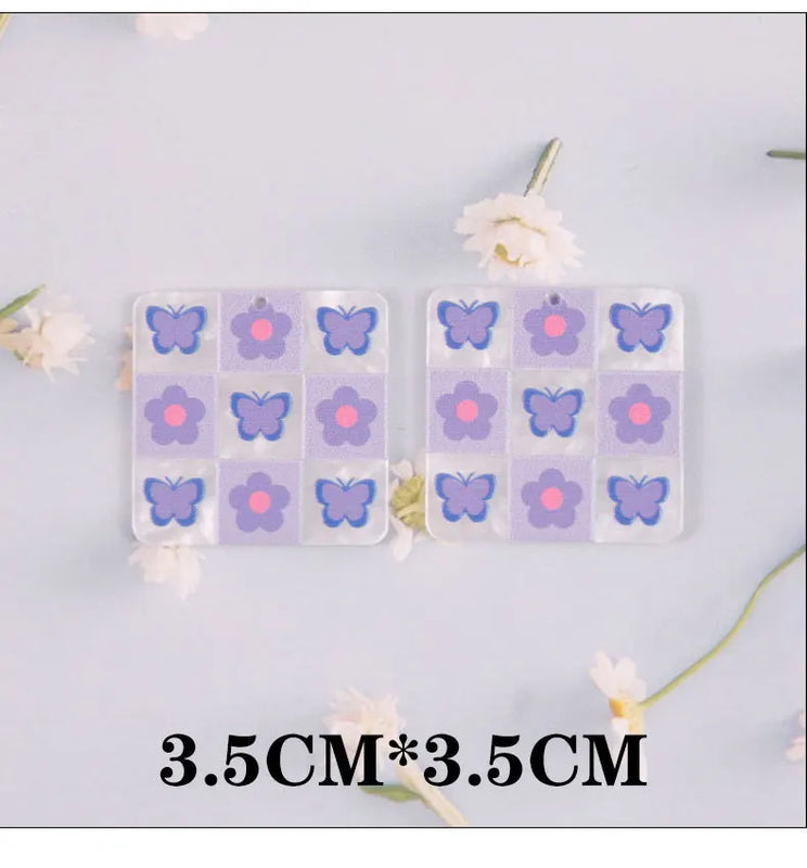10 PCS Acrylic Butterfly Cloud Flower Square Pendant Charms DIY Earrings Jewelry