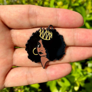 10 PCS Afro Girl Enamel Pendant for Jewelry Making