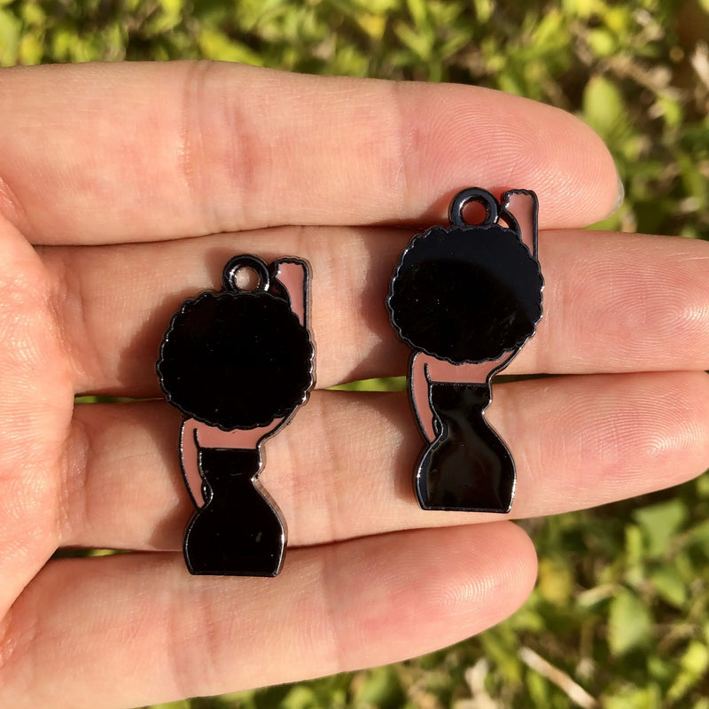 10 PCS Afro Girl Fight Enamel Pendant for Jewelry Making