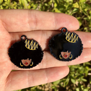 10 PCS Afro Girl Queen Enamel Pendant for Jewelry Making