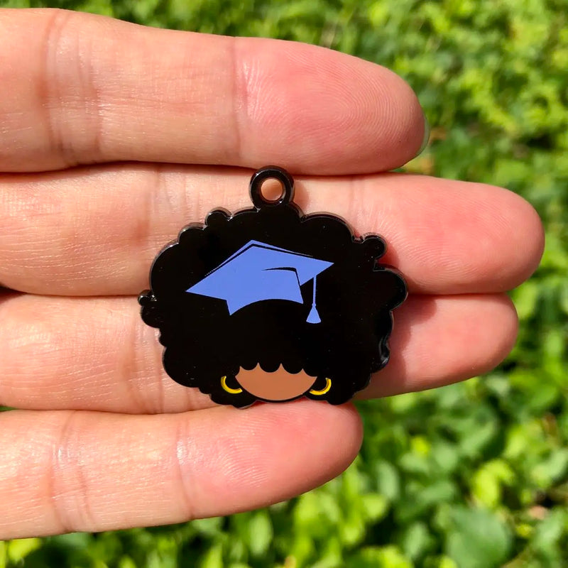 10 PCS Afro Girl Graduate Charm Pendant for Jewelry Making