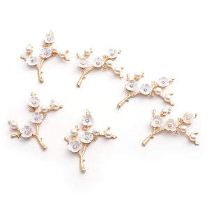 10 PCS Pearl Shell Flower Branch Metal Alloy Accessories for DIY Jewelry Making