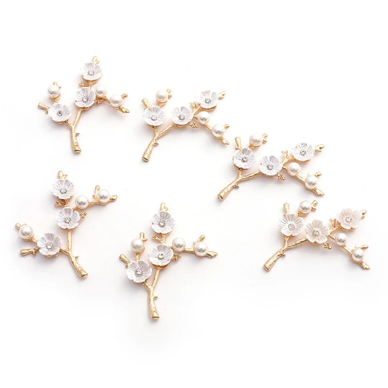 10 PCS Pearl Shell Flower Branch Metal Alloy Accessories for DIY Jewelry Making