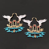 10 PCS KC Plated Enamel Auspicious Clouds Crane Alloy Accessories