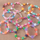 10 PCS Girl's Acrylic Flower Bracelet Sweet Pearl Summer Style for Kids