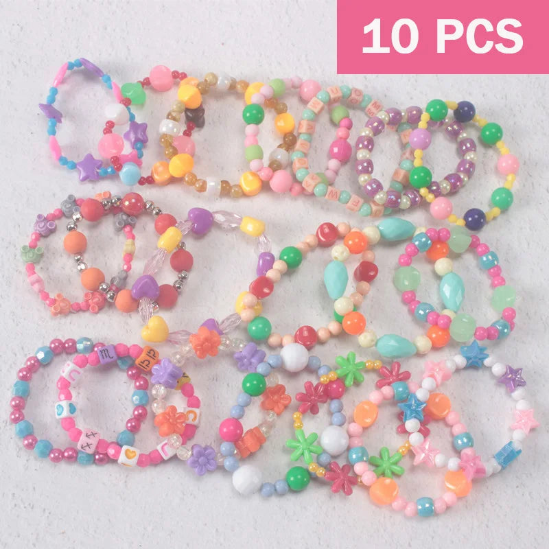 10 PCS Girl's Acrylic Flower Bracelet Sweet Pearl Summer Style for Kids