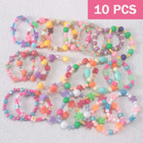 10 PCS Girl's Acrylic Flower Bracelet Sweet Pearl Summer Style for Kids