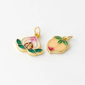 10 PCS Metal Alloy Plated Enamel Peach Pendant Charms DIY Jewelry