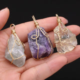 10 PCS Natural Gem Reiki Healing Crystal Rough Raw Stone Pendant