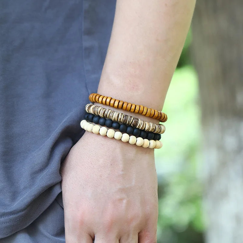 Leabyl Classic Series Leather Rope Strap Hiphop Bracelet Set