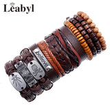 Leabyl Classic Series Leather Rope Strap Hiphop Bracelet Set