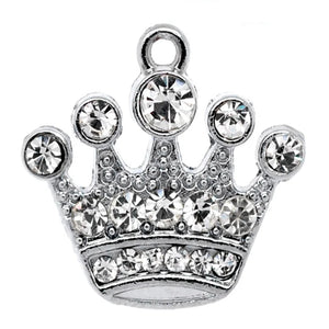 Doreen Box Rhinestone Crown Charm Pendants Silver DIY Jewelry Making 21mmx20mm