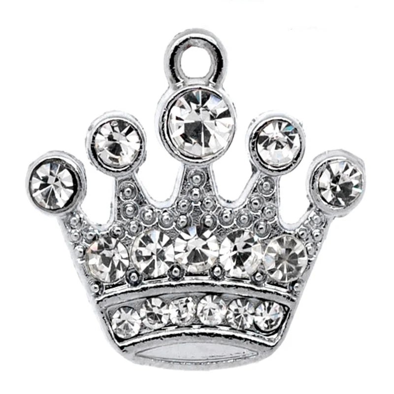 Doreen Box Rhinestone Crown Charm Pendants Silver DIY Jewelry Making 21mmx20mm