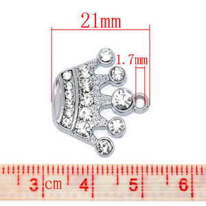 Doreen Box Rhinestone Crown Charm Pendants Silver DIY Jewelry Making 21mmx20mm