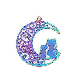 10 PCs Stainless Steel Galaxy Charms Half Moon Purple Cat Pendant