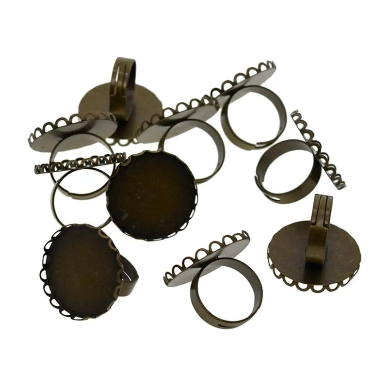 10 Pack Adjustable Ring Blank Bezel Base Settings Oval Shape Bronze