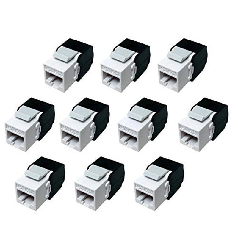 10-Pack Cat6A RJ45 - Toolless 180 Degree Ethernet Wall Coupler