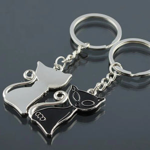 Enamel Cat Couple Key Chain Holder Bag Keyring Charm Metal Car Purse Keyfob