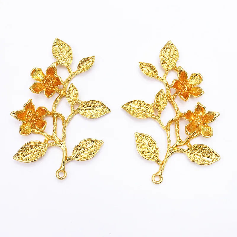 10 Pairs Metal Flower Branch Pendant Charms for Jewelry Making