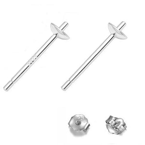 10 Pairs 925 Silver Earring Posts Setting Pearl Cup