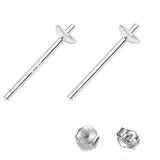 10 Pairs 925 Silver Earring Posts Setting Pearl Cup
