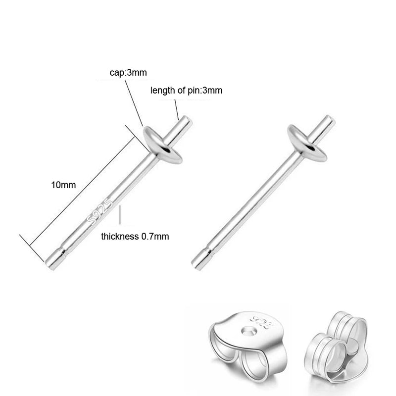 10 Pairs 925 Silver Earring Posts Setting Pearl Cup